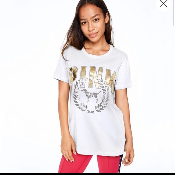VS Pink Campus Tee Size Large White - Picture 2 of 2